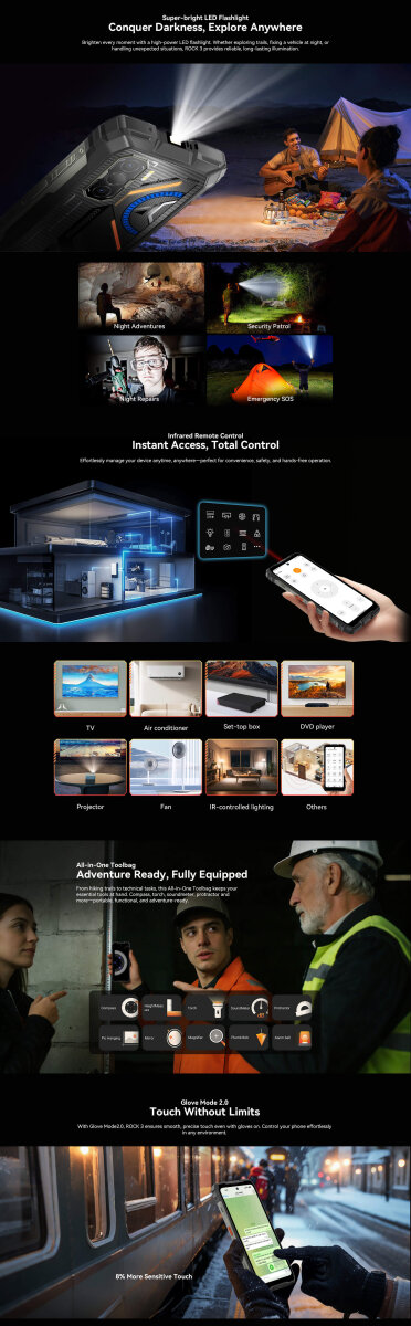 DOKE COMMUNICATION (HK) LIMITED Elektronik Blackview ROCK 3 Black Outdoor Smartphone 108MP Kamera 10000mAh Akku 24GB RAM 256GB ROM 120Hz 6.78" FHD+ Rugged Handy Android 16 Thermal Imaging NFC OTG
