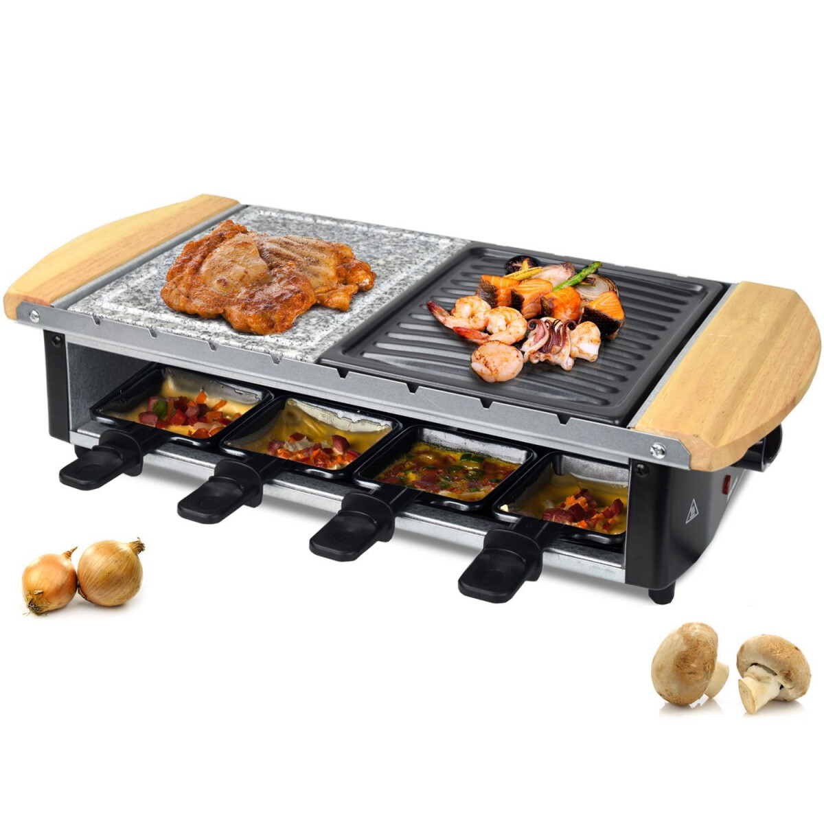 Raclette für 8 Personen | heißer Stein | 1200W | Antihaftbeschichtet - Urilas / A-Ware