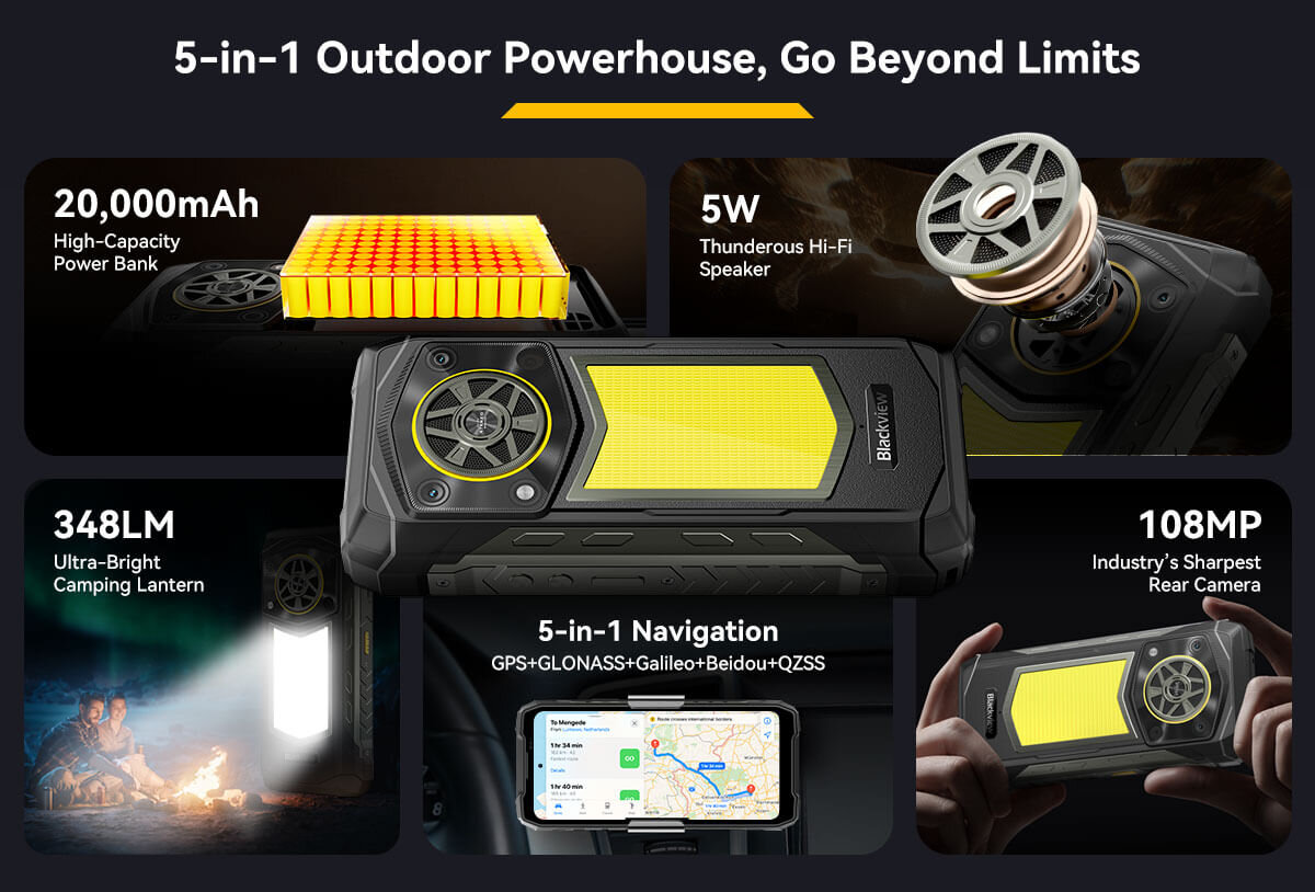DOKE COMMUNICATION (HK) LIMITED Blackview ROCK 5 Black Outdoor Smartphone 20000mAh Akku 108MP Kamera Night Vision 36GB RAM 256GB ROM 6.78" 120Hz FHD+ Rugged Handy Android 16 NFC – Ansicht 7