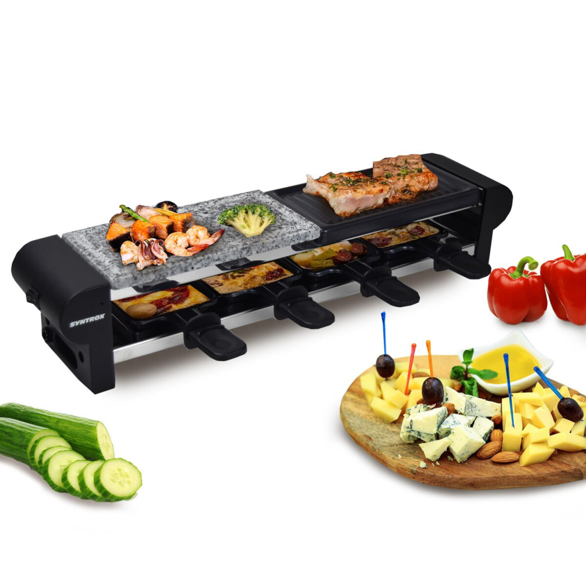 Raclette für 4 Personen | Grillplatte & heißer Stein | 600W | Antihaftbeschichtet - Thurga / A-Ware