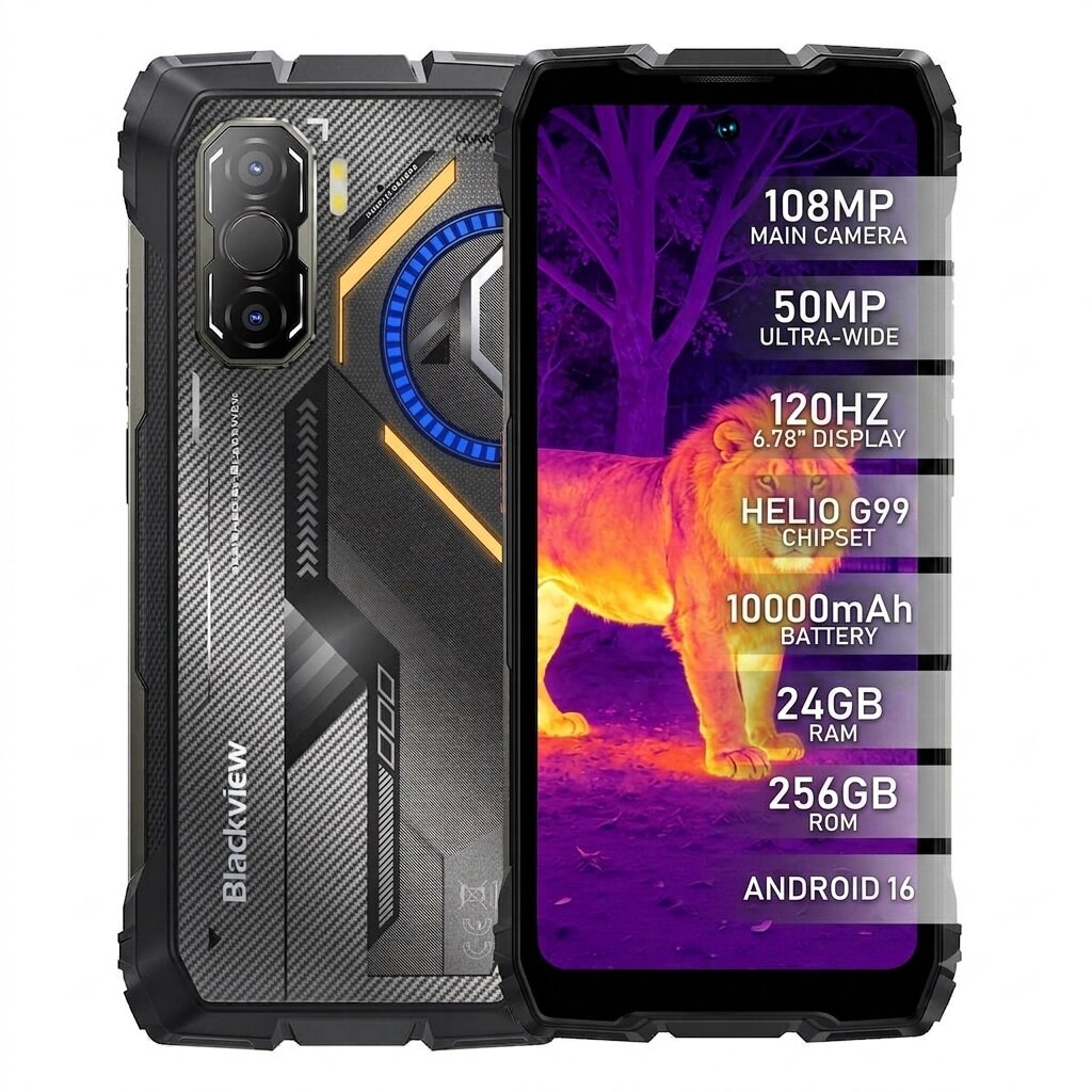 DOKE COMMUNICATION (HK) LIMITED Elektronik Blackview ROCK 3 Black Outdoor Smartphone 108MP Kamera 10000mAh Akku 24GB RAM 256GB ROM 120Hz 6.78" FHD+ Rugged Handy Android 16 Thermal Imaging NFC OTG