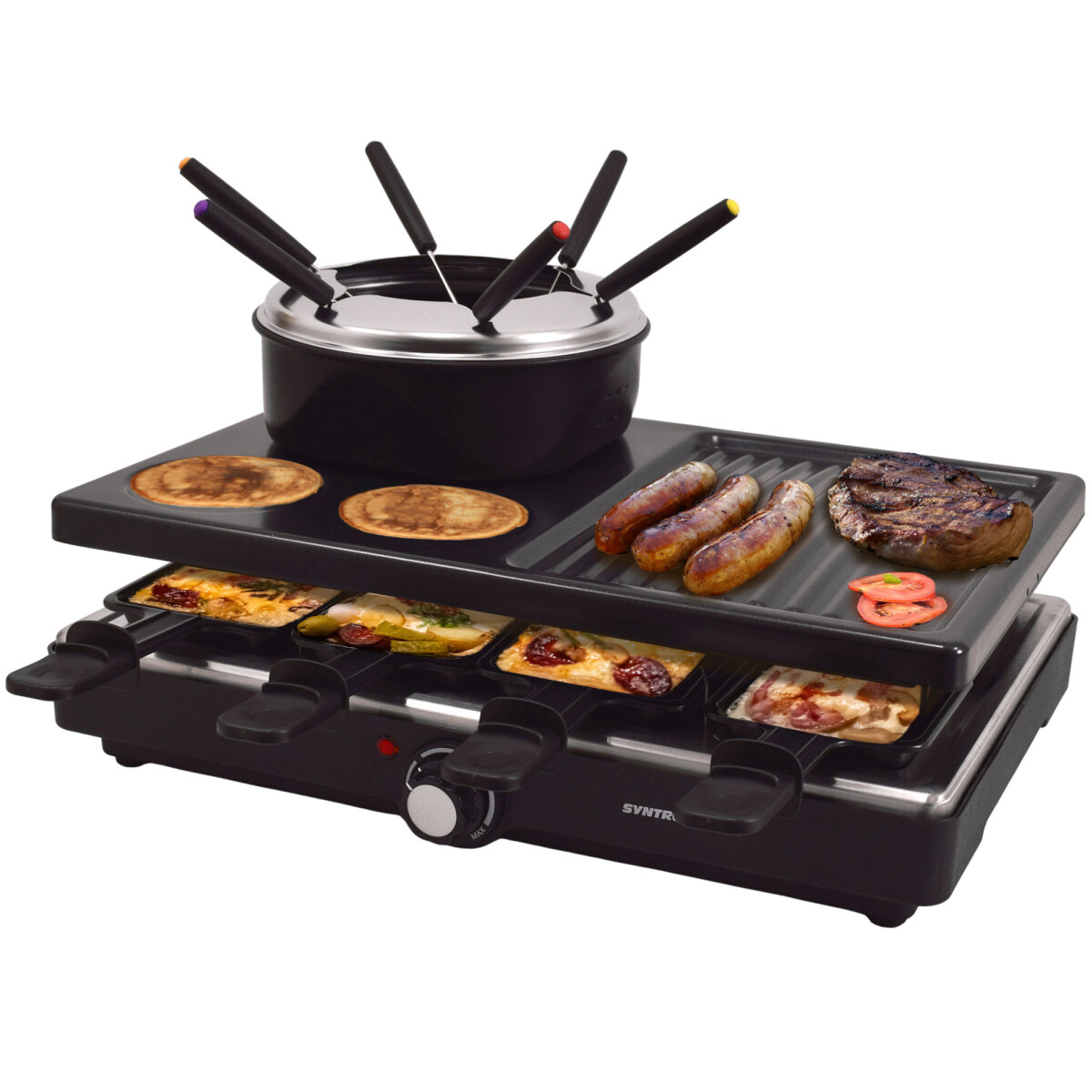Raclette mit Fondue für 8 Personen | 1400W | Antihaftbeschichtet - Flawil