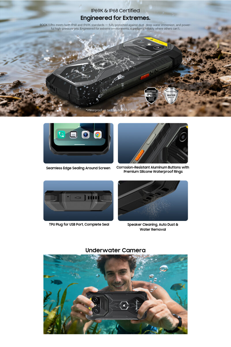 DOKE COMMUNICATION (HK) LIMITED Blackview ROCK 1 Pro Outdoor Handy: 15000mAh Akku, Android 16, 24GB RAM, 256GB ROM, 20MP Nachtsicht, 6,56" 90Hz Display, NFC, Robustes Smartphone Schwarz – Ansicht 8
