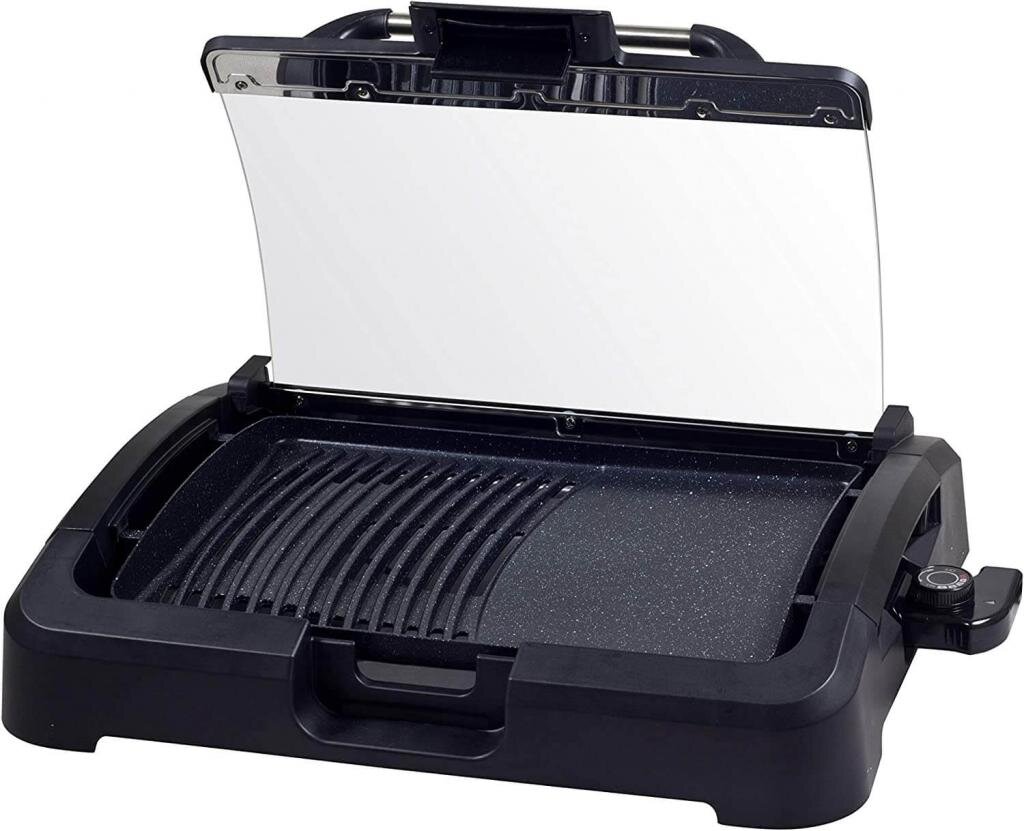 Beper s.r.l Beper 90.871 Elektrogrill mit Glasdeckel, beschichtete Grillplatte, Edelstahl, 2200 W – Ansicht 4