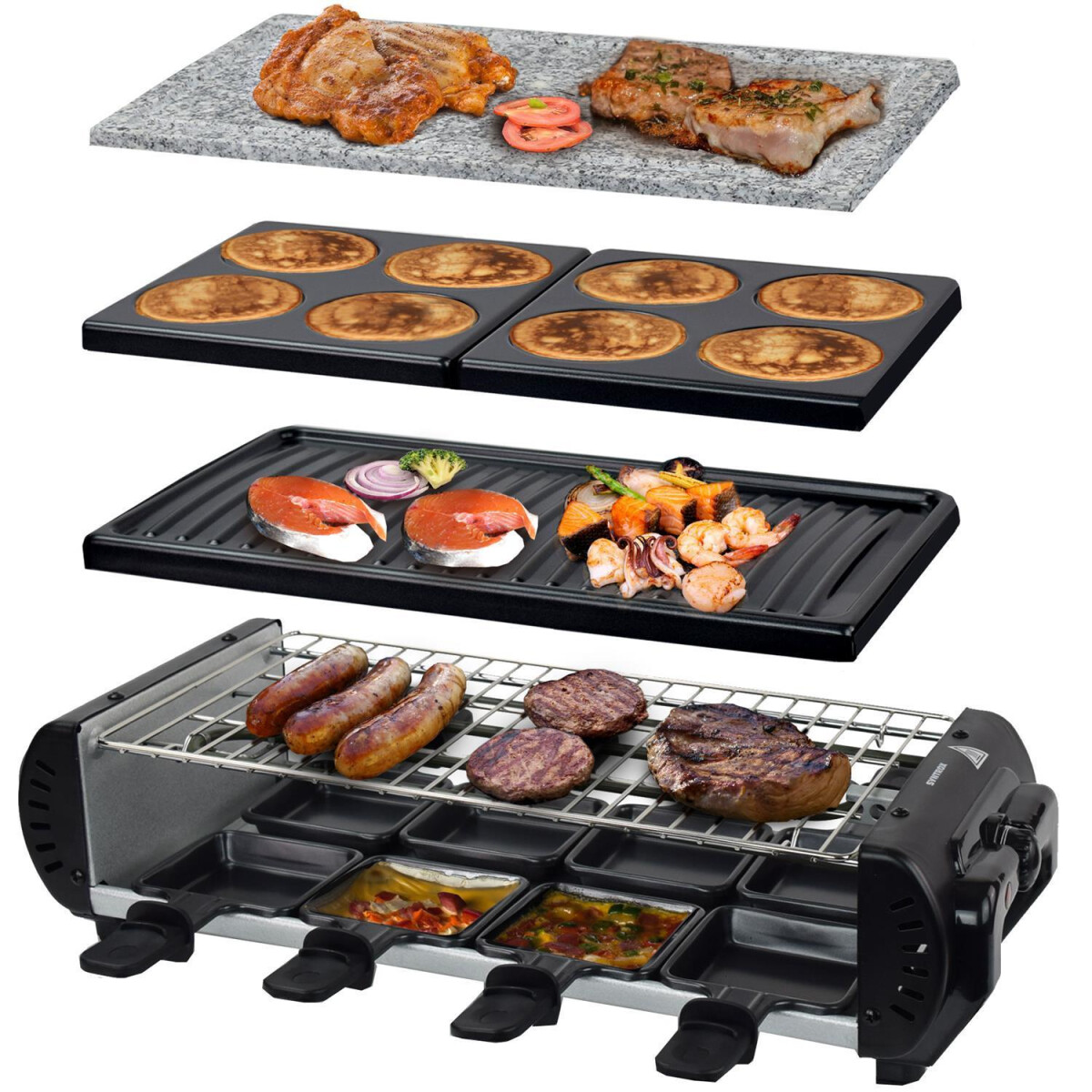 Raclette für 8 Personen 4 Platten | heißer Stein | 1200W | Antihaftbeschichtet - Liestal / B-Ware