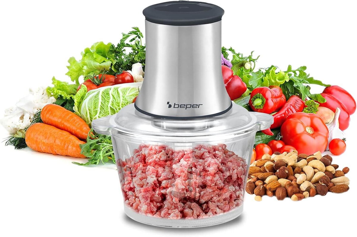 Beper s.r.l Beper P102ROB001 Glas-Zerkleinerer 1,5 L, 500 W Küchenhäcksler, Universalmixer, Edelstahl-Klingen, 2 Geschwindigkeiten, rutschfeste Basis, Lebensmittel zerkleinern – Ansicht 3