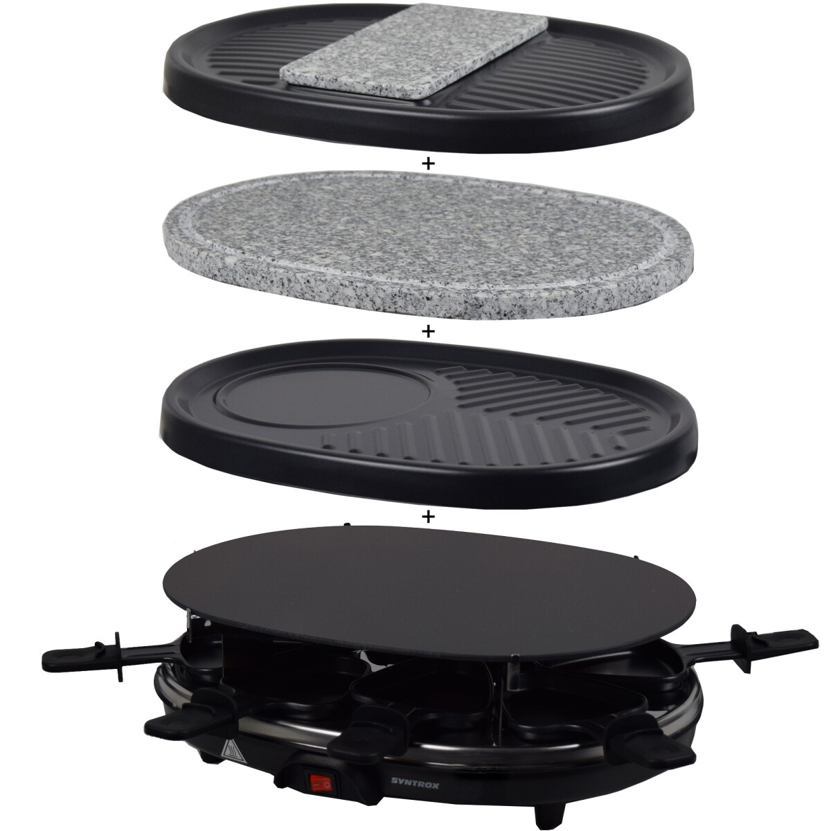 Raclette für 8 Personen | 4 Platten | Glasplatte | 900W | Antihaftbeschichtet - Chural / A-Ware