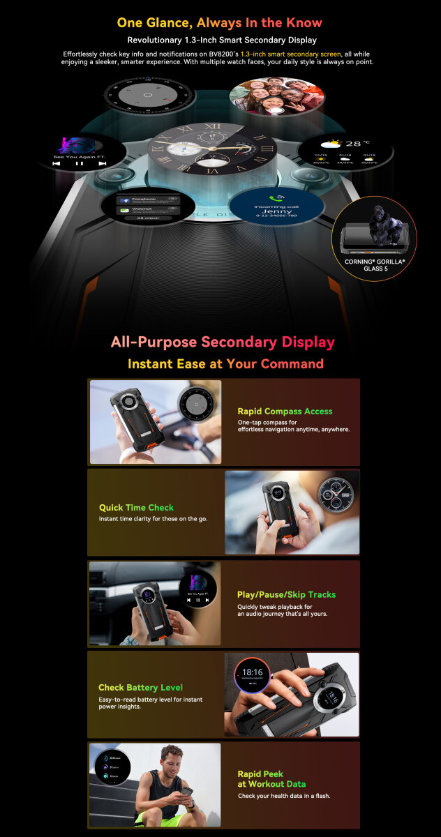 DOKE COMMUNICATION (HK) LIMITED Blackview BV8200 Outdoor-Smartphone grün, 170-Lumen-Taschenlampe, Dual-Display, Helio G100, 36+256GB, 6,5" 120Hz FHD+, 50MP, IP68, Android 14, NFC – Ansicht 8