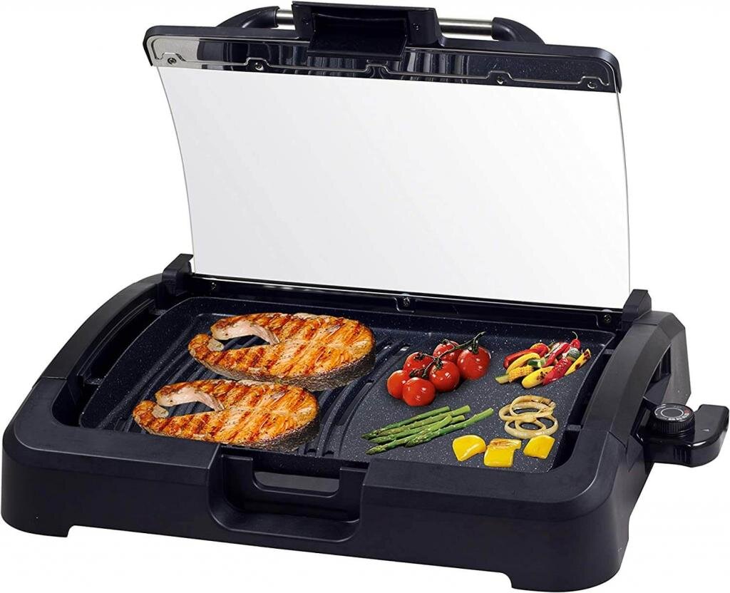 Beper s.r.l Beper 90.871 Elektrogrill mit Glasdeckel, beschichtete Grillplatte, Edelstahl, 2200 W – Ansicht 2