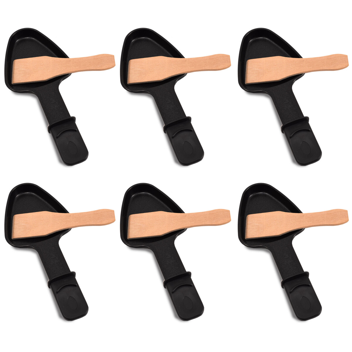 6x Universal Raclette Pfännchen dreieckig mit Schaber Emailliert