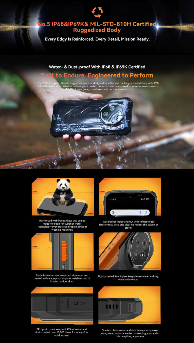 DOKE COMMUNICATION (HK) LIMITED Blackview FORT 1 Outdoor Smartphone 4GB+128GB Schwarz, Android 15, 6,56" HD+ IPS, 10000mAh Akku – Ansicht 12