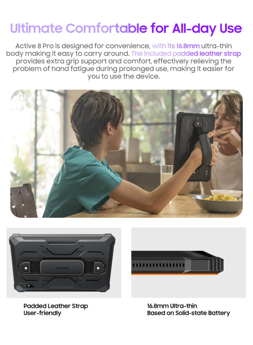 DOKE COMMUNICATION (HK) LIMITED Blackview Active 8 Pro Orange Rugged Tablet 10,36" 2,4K FHD+ 16GB RAM 256GB ROM 48MP Kamera 22000mAh Android 15 Dual SIM LTE WiFi NFC GPS OTG Outdoor – Ansicht 5