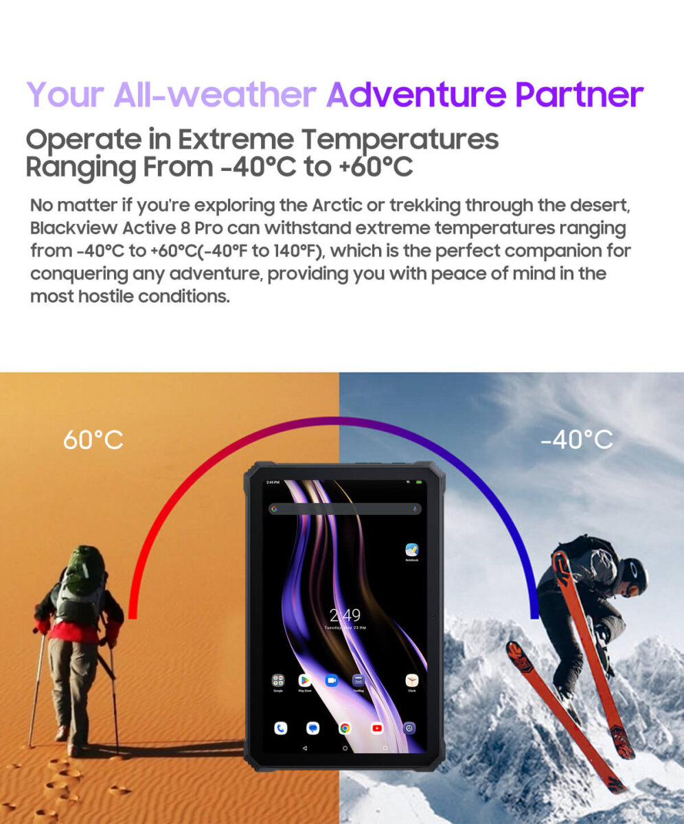 DOKE COMMUNICATION (HK) LIMITED Blackview Active 8 Pro Orange Rugged Tablet 10,36" 2,4K FHD+ 16GB RAM 256GB ROM 48MP Kamera 22000mAh Android 15 Dual SIM LTE WiFi NFC GPS OTG Outdoor – Ansicht 9