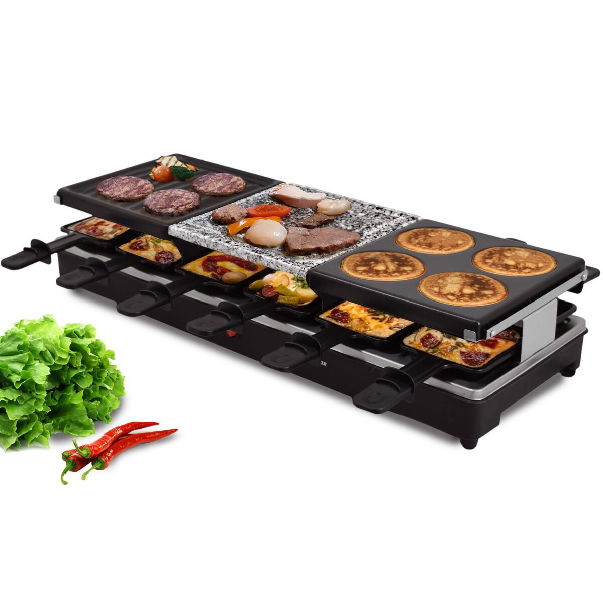 Raclette für 12 Personen | heißer Stein | 1350W | Antihaftbeschichtet - Oberwil / B-Ware